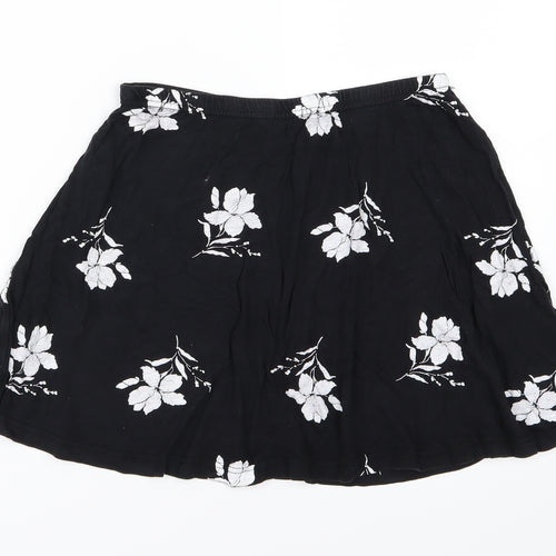 Dorothy Perkins Womens Black Floral  Skater Skirt Size 12