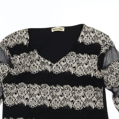 Michele Monet Womens Black Striped Mesh Basic Blouse Size S