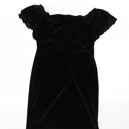 PRETTYLITTLETHING Womens Black  Velour Mini  Size 12