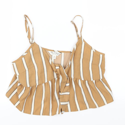 Miss Selfridge Womens Brown Striped  Cropped Blouse Size 10