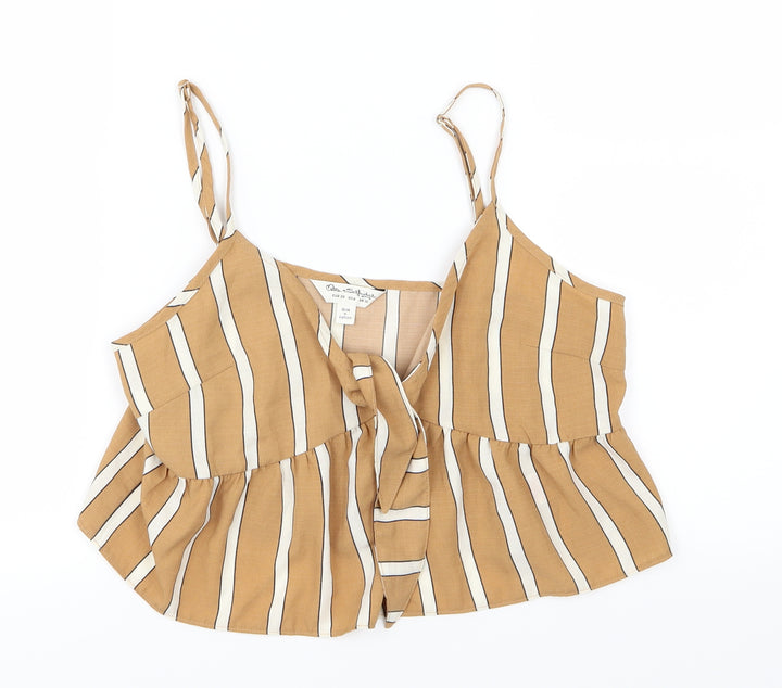 Miss Selfridge Womens Brown Striped Cropped Blouse Size 10