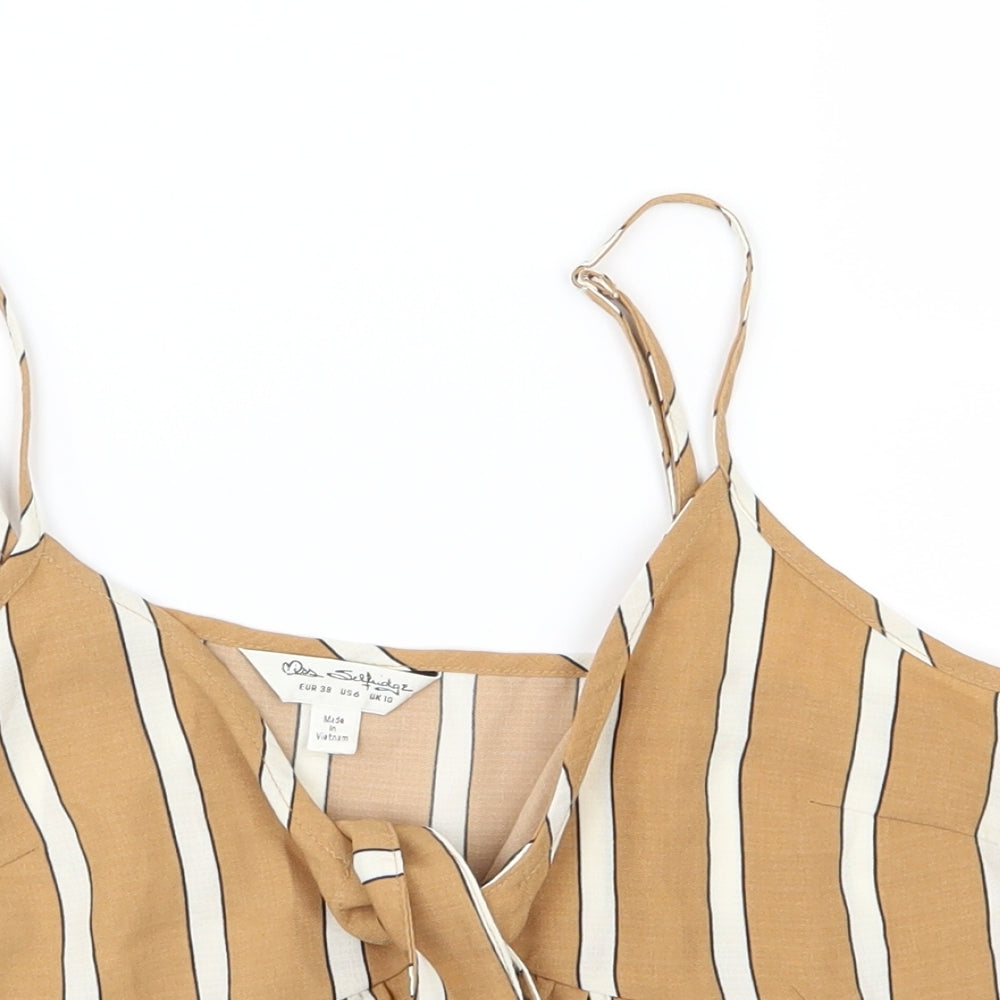 Miss Selfridge Womens Brown Striped  Cropped Blouse Size 10