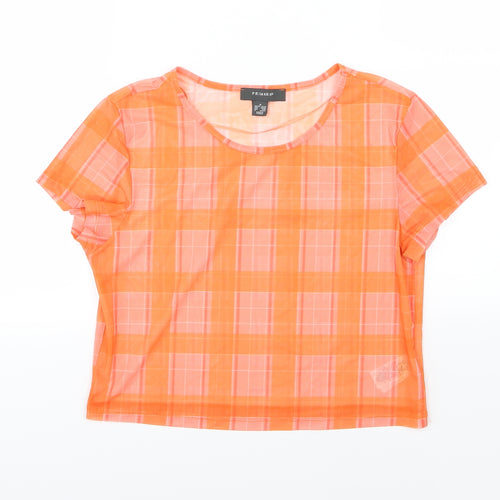 Primark Womens Orange Striped Mesh Cropped Blouse Size M