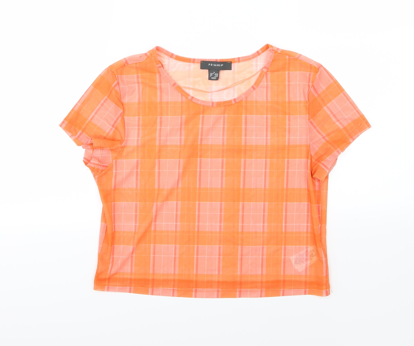 Primark Womens Orange Striped Mesh Cropped Blouse Size M