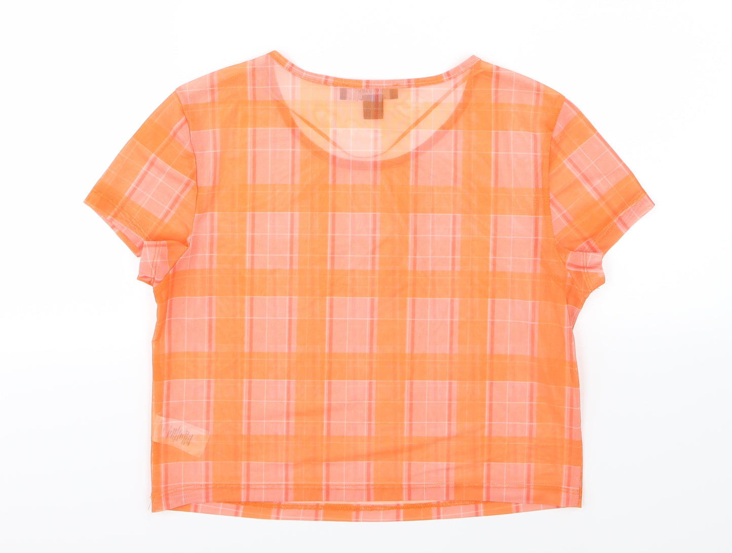 Primark Womens Orange Striped Mesh Cropped Blouse Size M
