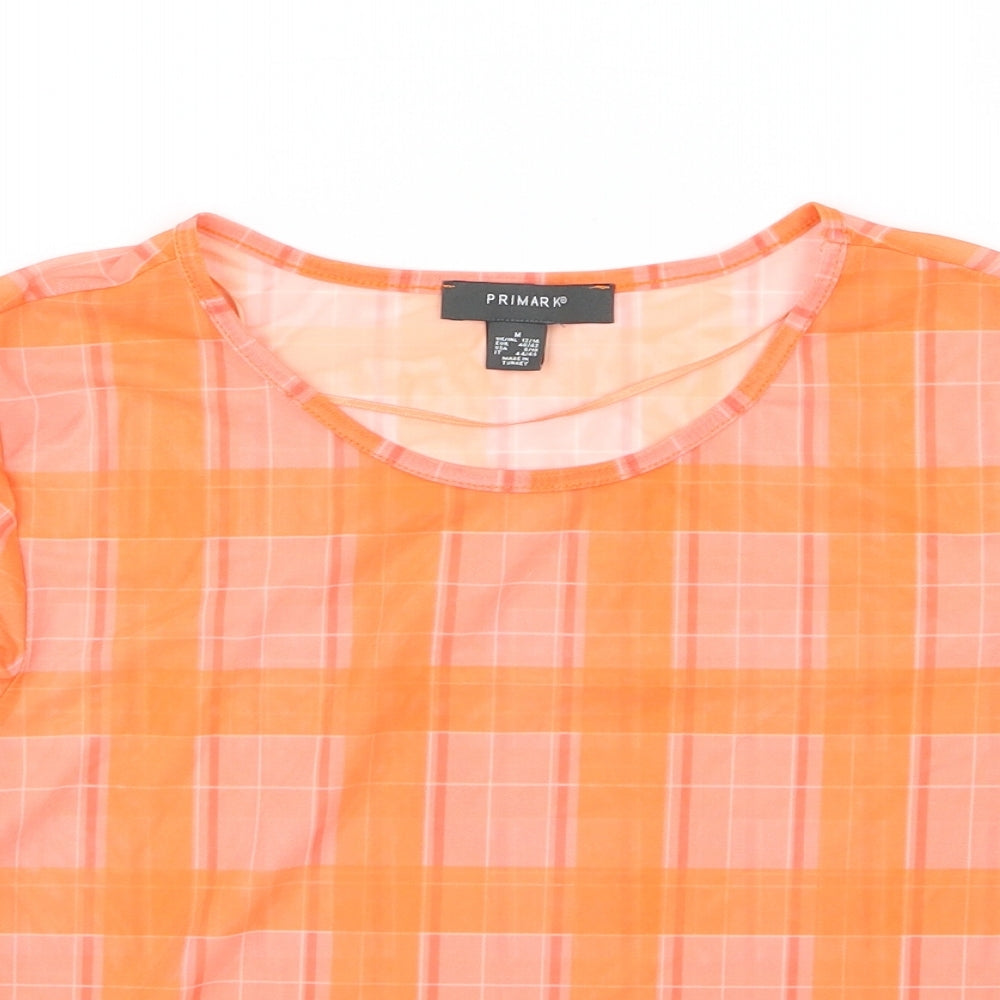 Primark Womens Orange Striped Mesh Cropped Blouse Size M