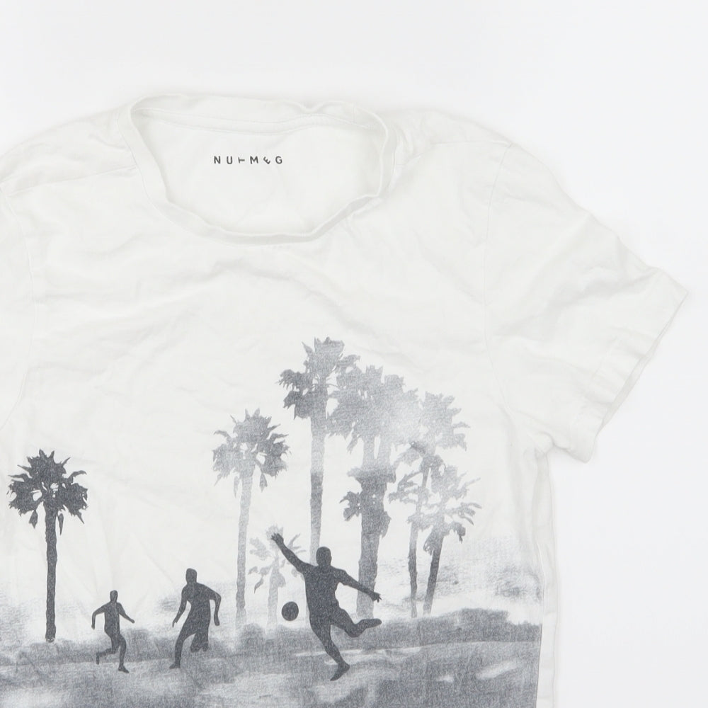 Nugmeg Boys White Striped Jersey Basic T-Shirt Size 13-14 Years