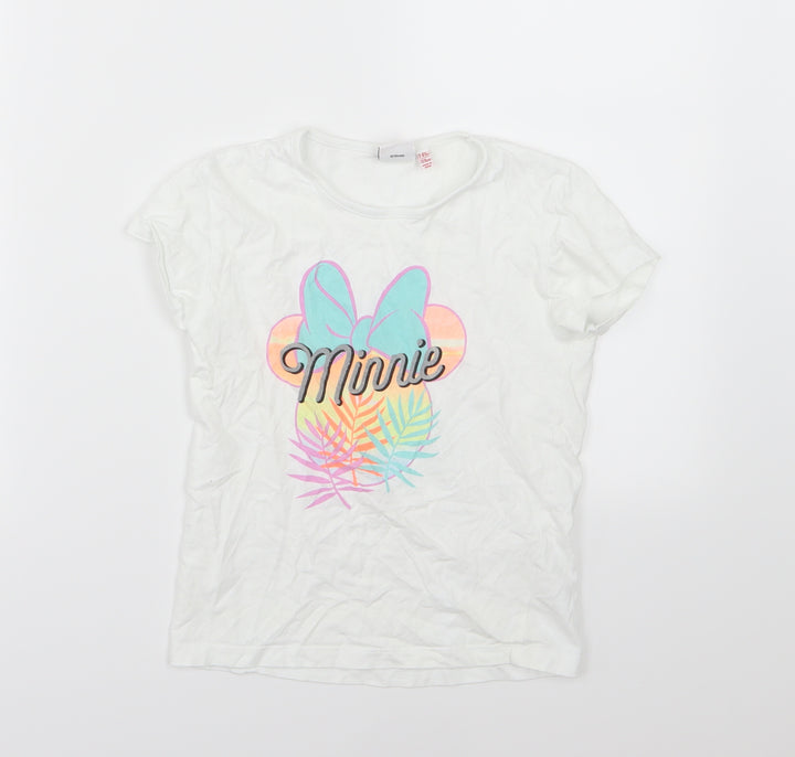 Primark Girls White Jersey Basic T-Shirt Size 7-8 Years - Minnie mouse