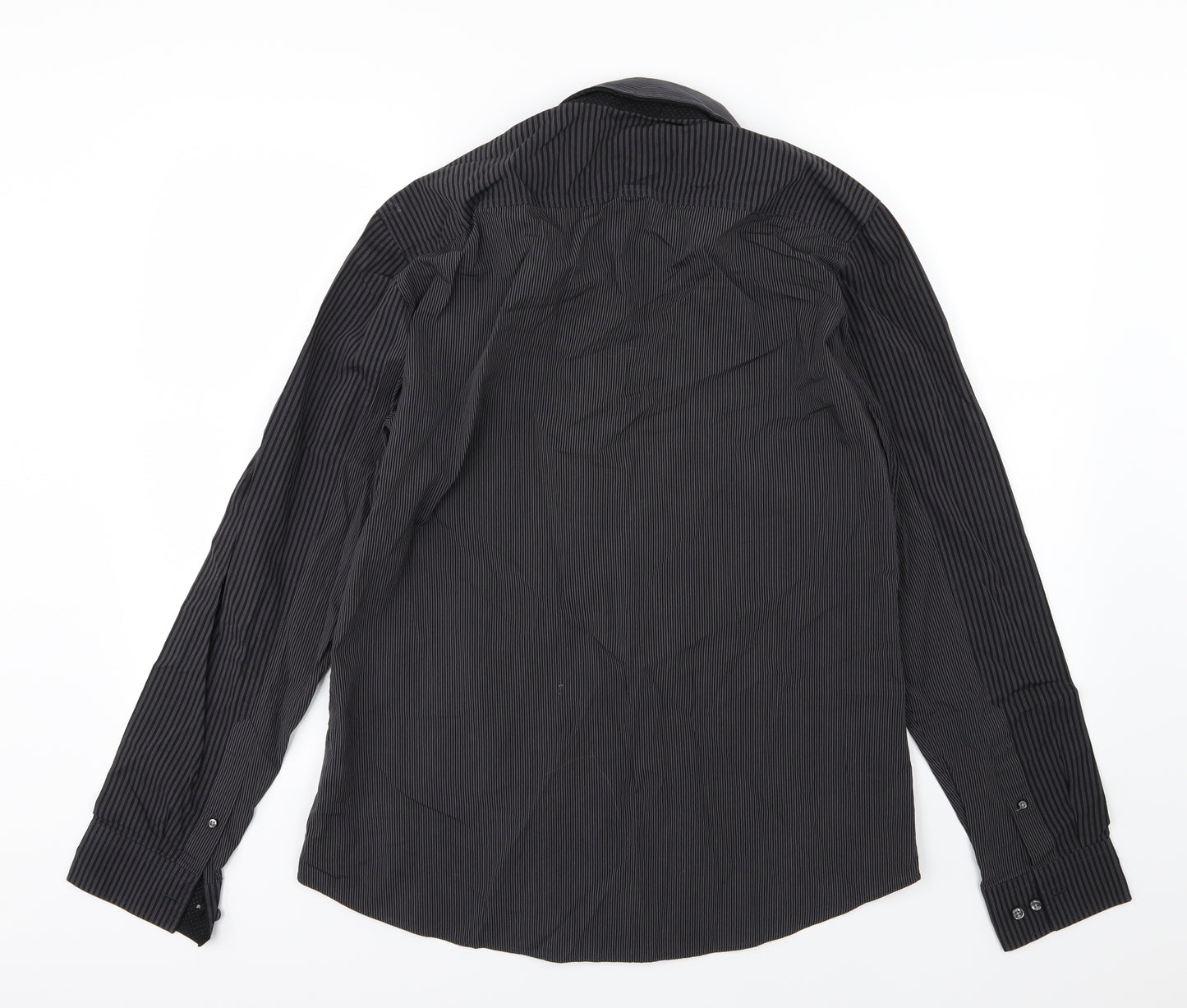 NEXT Mens Grey Striped Woven  Button-Up Size L