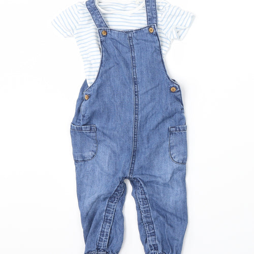 TU Boys Blue Striped Denim Dungaree Outfit/Set Size 12-18 Months