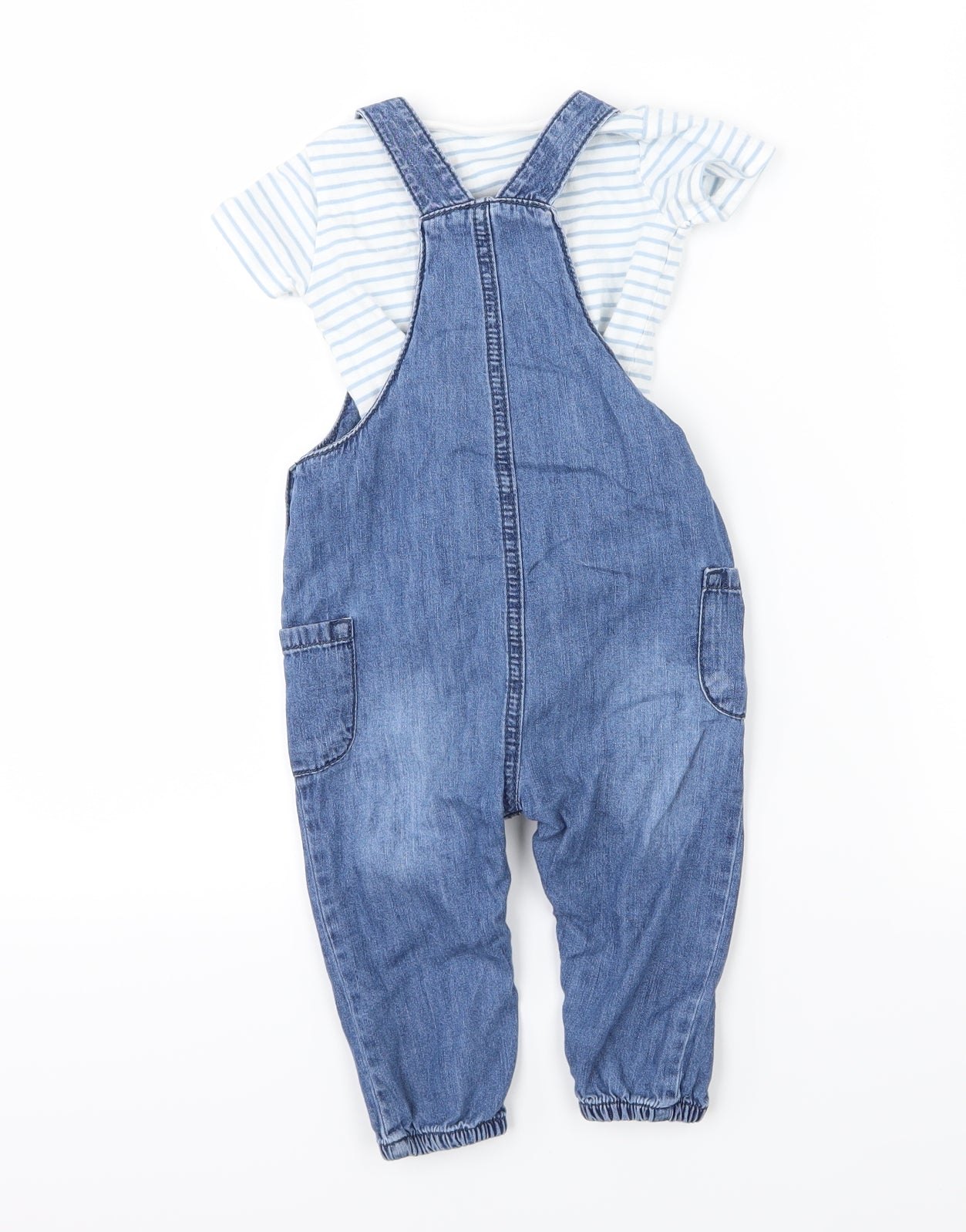 TU Boys Blue Striped Denim Dungaree Outfit/Set Size 12-18 Months
