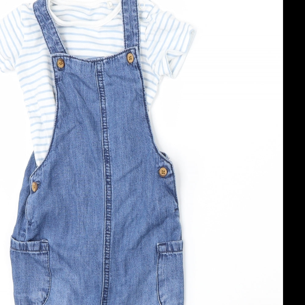 TU Boys Blue Striped Denim Dungaree Outfit/Set Size 12-18 Months