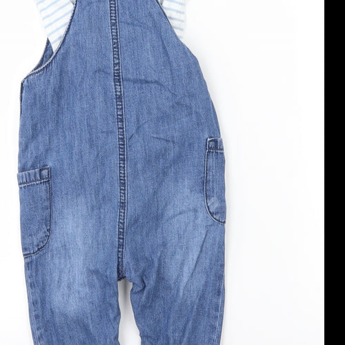 TU Boys Blue Striped Denim Dungaree Outfit/Set Size 12-18 Months