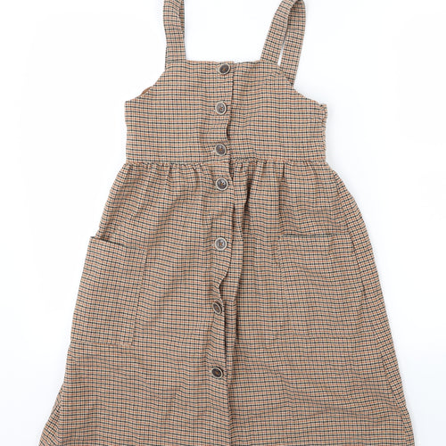 Zara Girls Brown Striped  Pinafore/Dungaree Dress  Size 11-12 Years