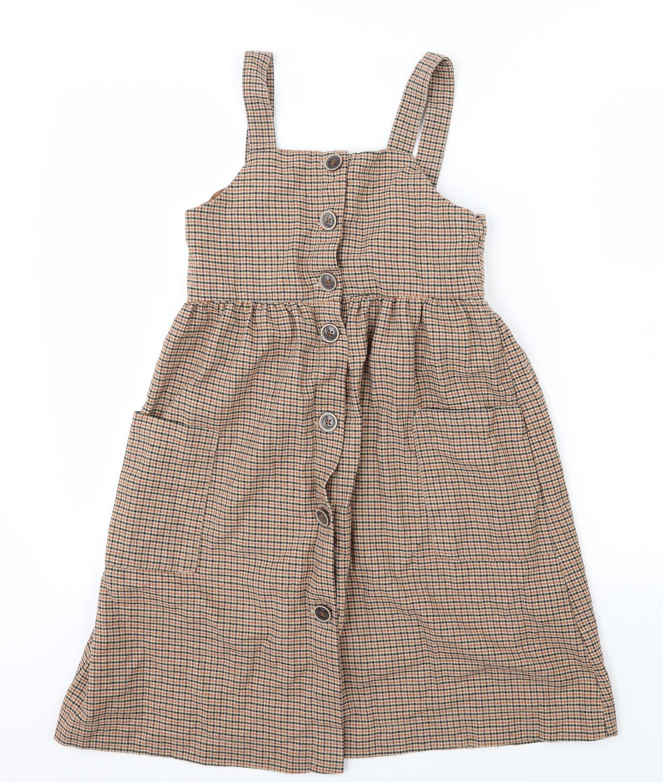Zara Girls Brown Striped  Pinafore/Dungaree Dress  Size 11-12 Years