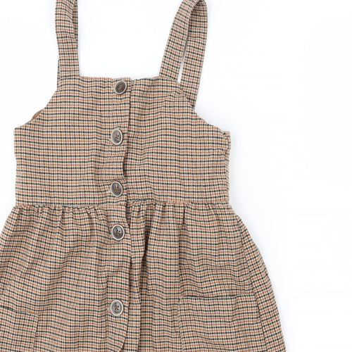 Zara Girls Brown Striped  Pinafore/Dungaree Dress  Size 11-12 Years
