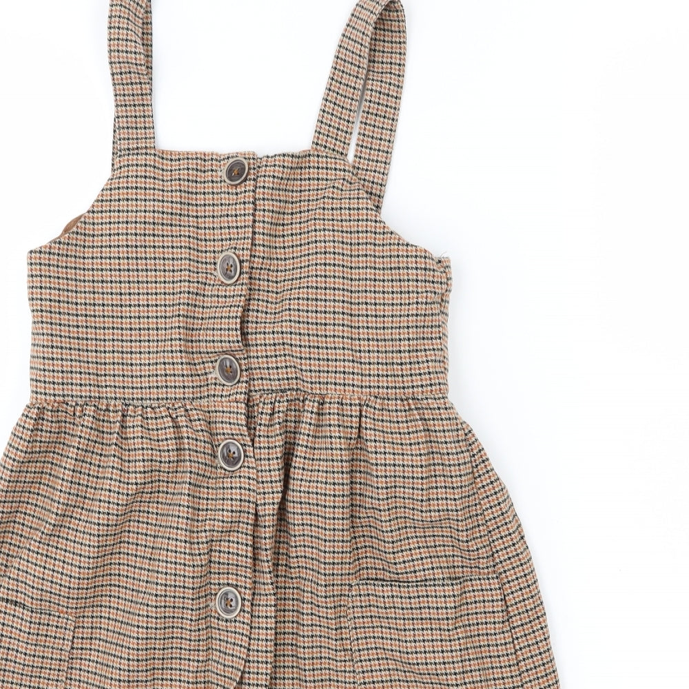 Zara Girls Brown Striped  Pinafore/Dungaree Dress  Size 11-12 Years