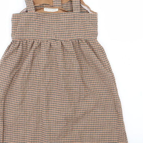 Zara Girls Brown Striped  Pinafore/Dungaree Dress  Size 11-12 Years