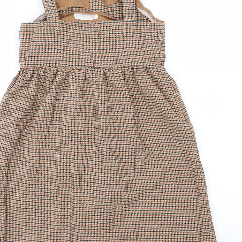 Zara Girls Brown Striped  Pinafore/Dungaree Dress  Size 11-12 Years