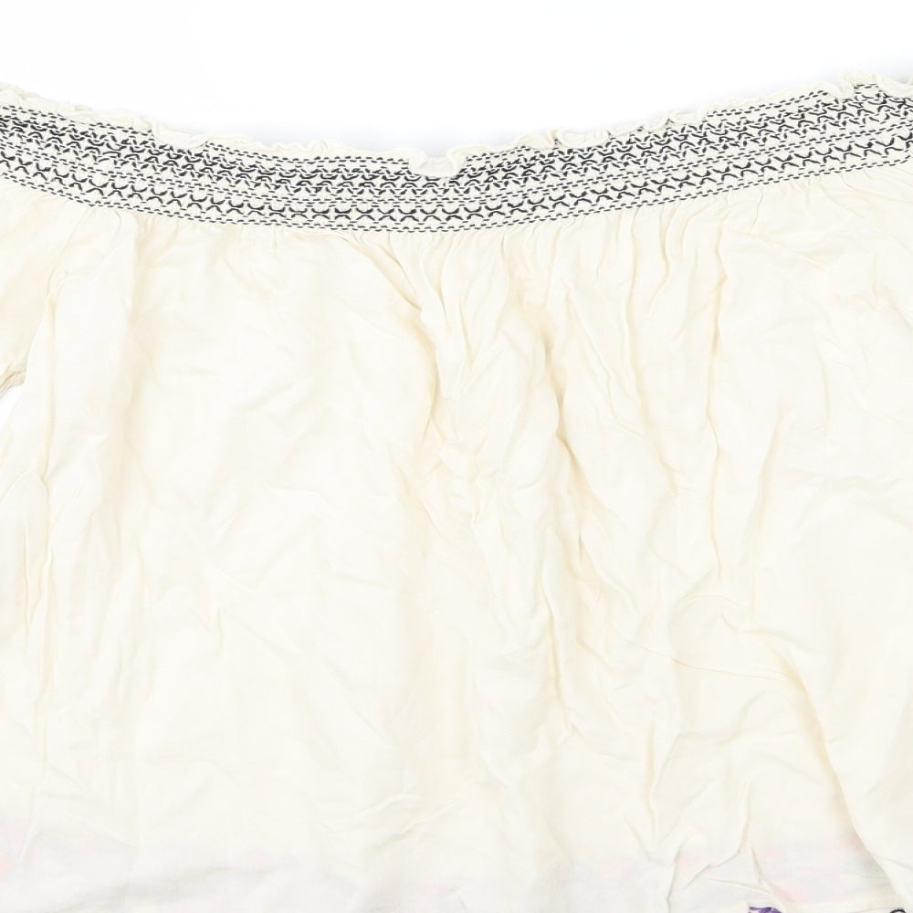 George Womens Ivory Floral Jersey Basic T-Shirt Size 14