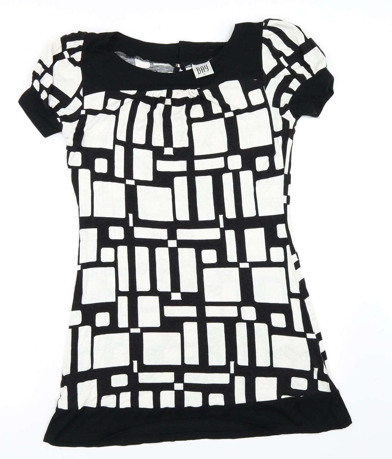 Bay Womens Black Geometric  Tunic T-Shirt Size 12