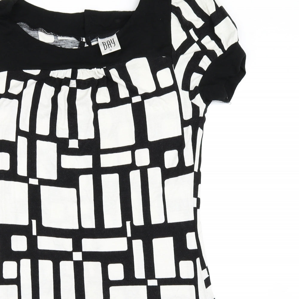 Bay Womens Black Geometric  Tunic T-Shirt Size 12