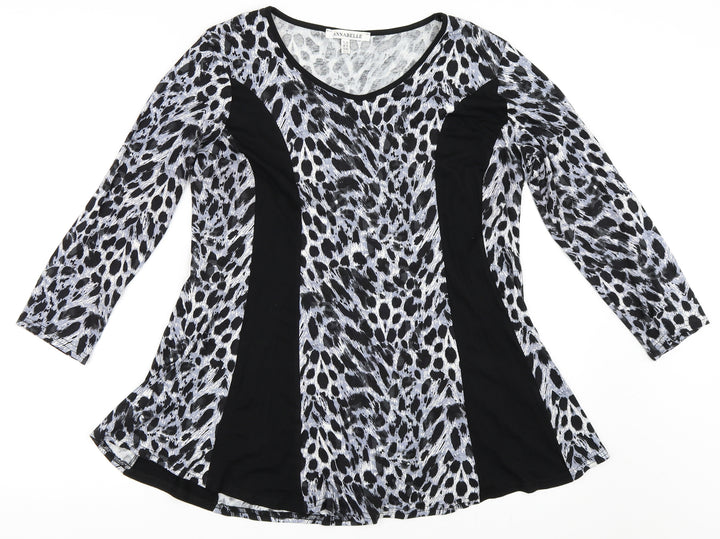 Annabelle Womens Black Animal Print  Basic T-Shirt Size 16