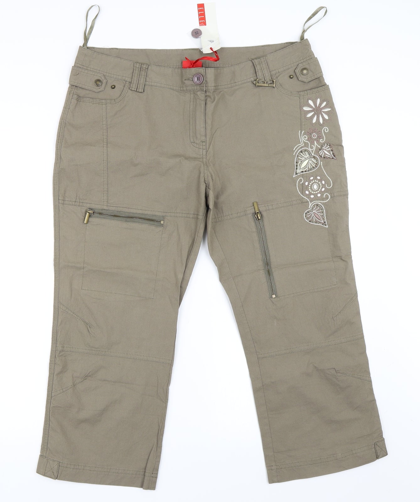 ELLE Womens Green   Cropped Trousers Size 14 L23 in