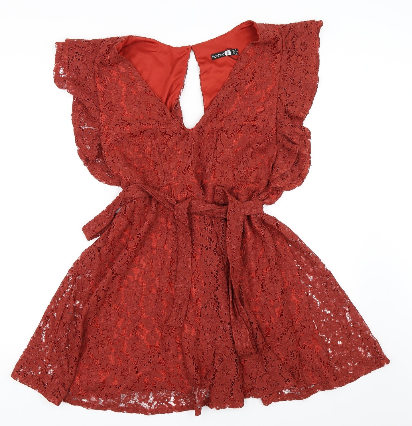 Boohoo Womens Orange  Lace Skater Dress  Size 16