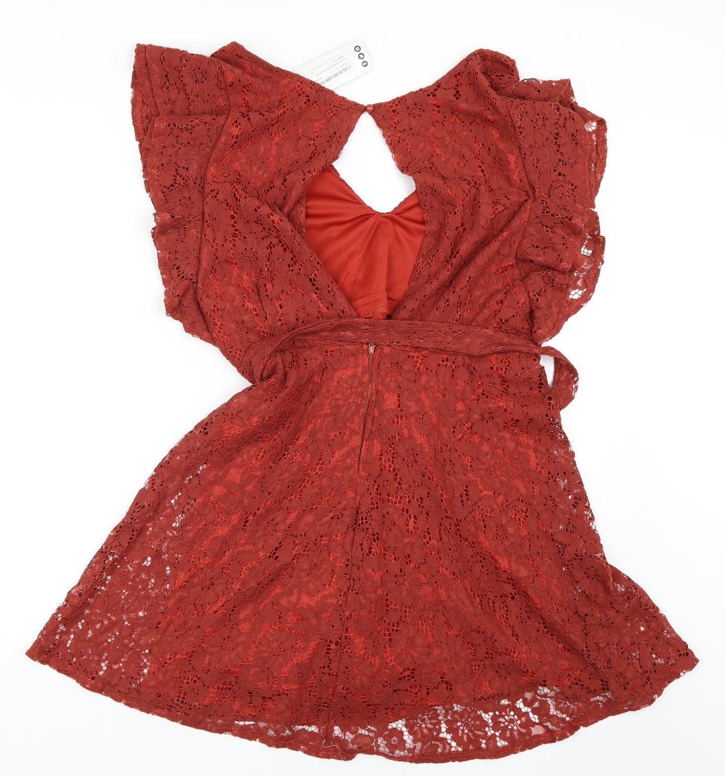 Boohoo Womens Orange  Lace Skater Dress  Size 16