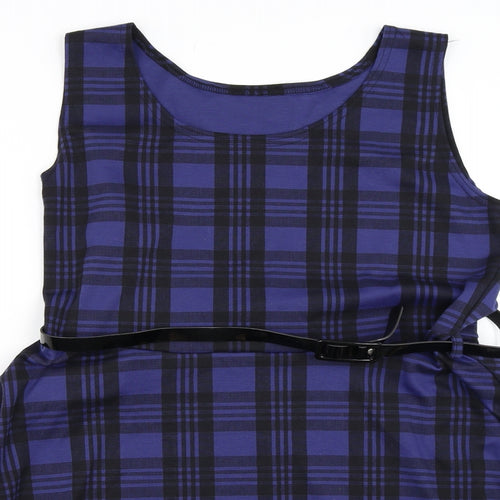 Preworn Womens Purple Check  Skater Dress  Size 16