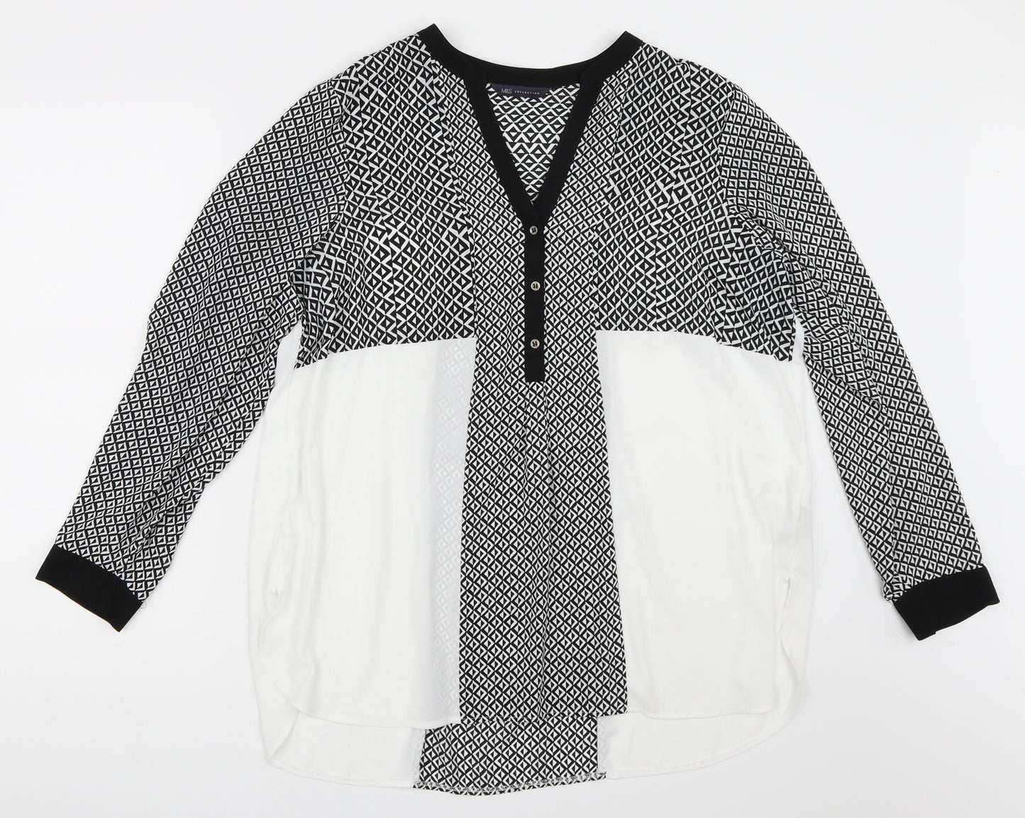 Marks and Spencer Womens White Geometric  Basic Blouse Size 18