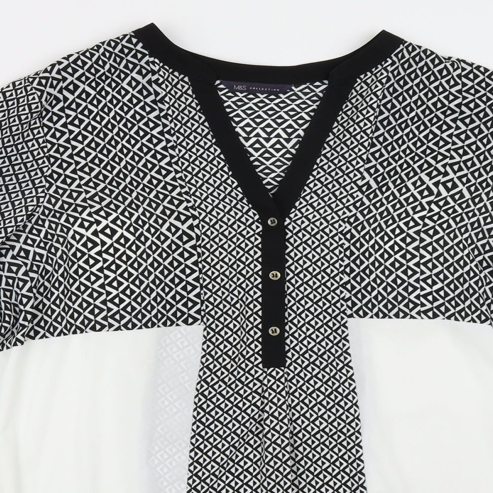 Marks and Spencer Womens White Geometric  Basic Blouse Size 18
