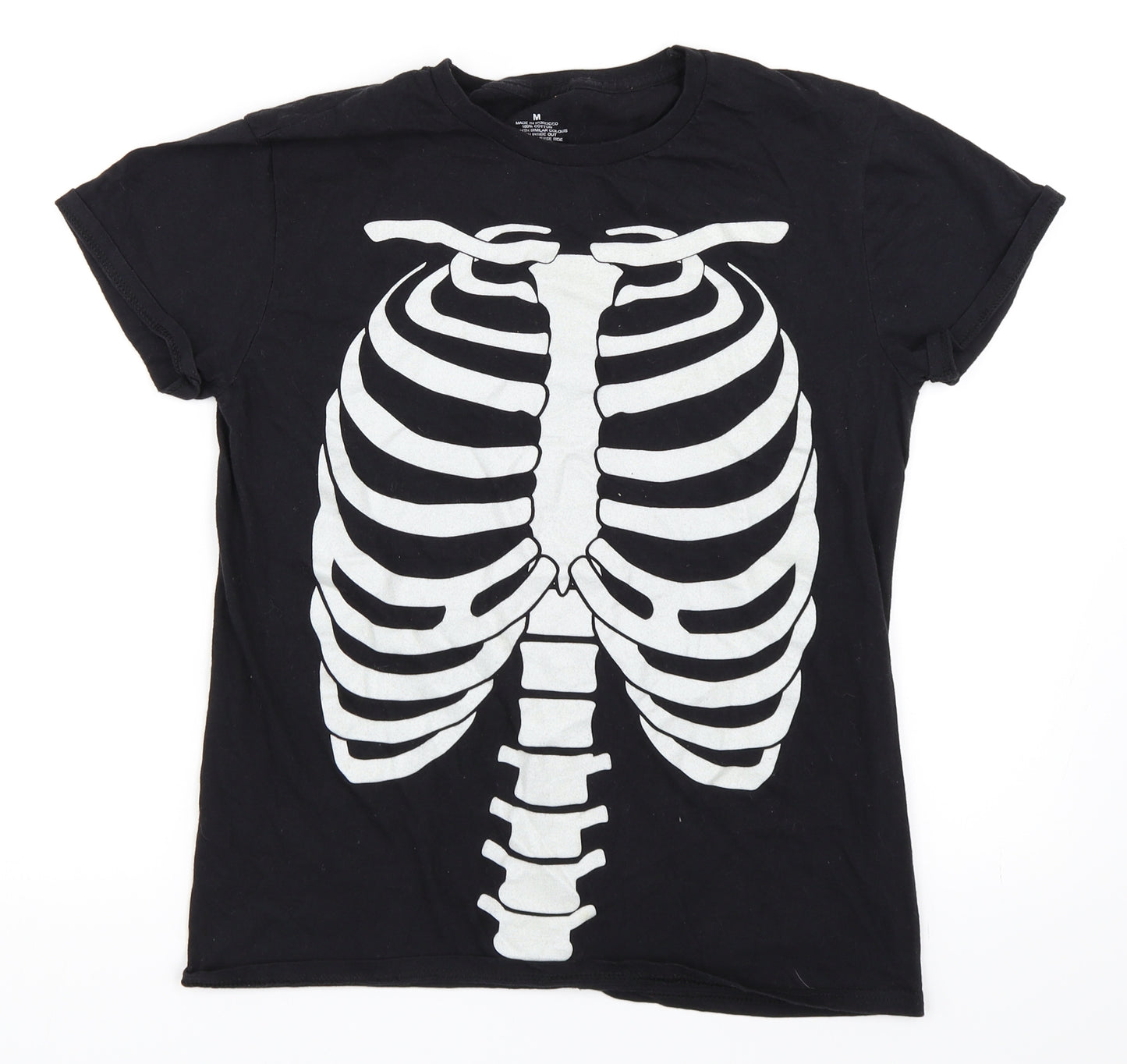 Preworn Mens Black    T-Shirt Size M  - skeleton halloween