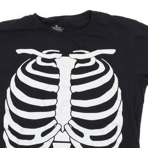 Preworn Mens Black    T-Shirt Size M  - skeleton halloween