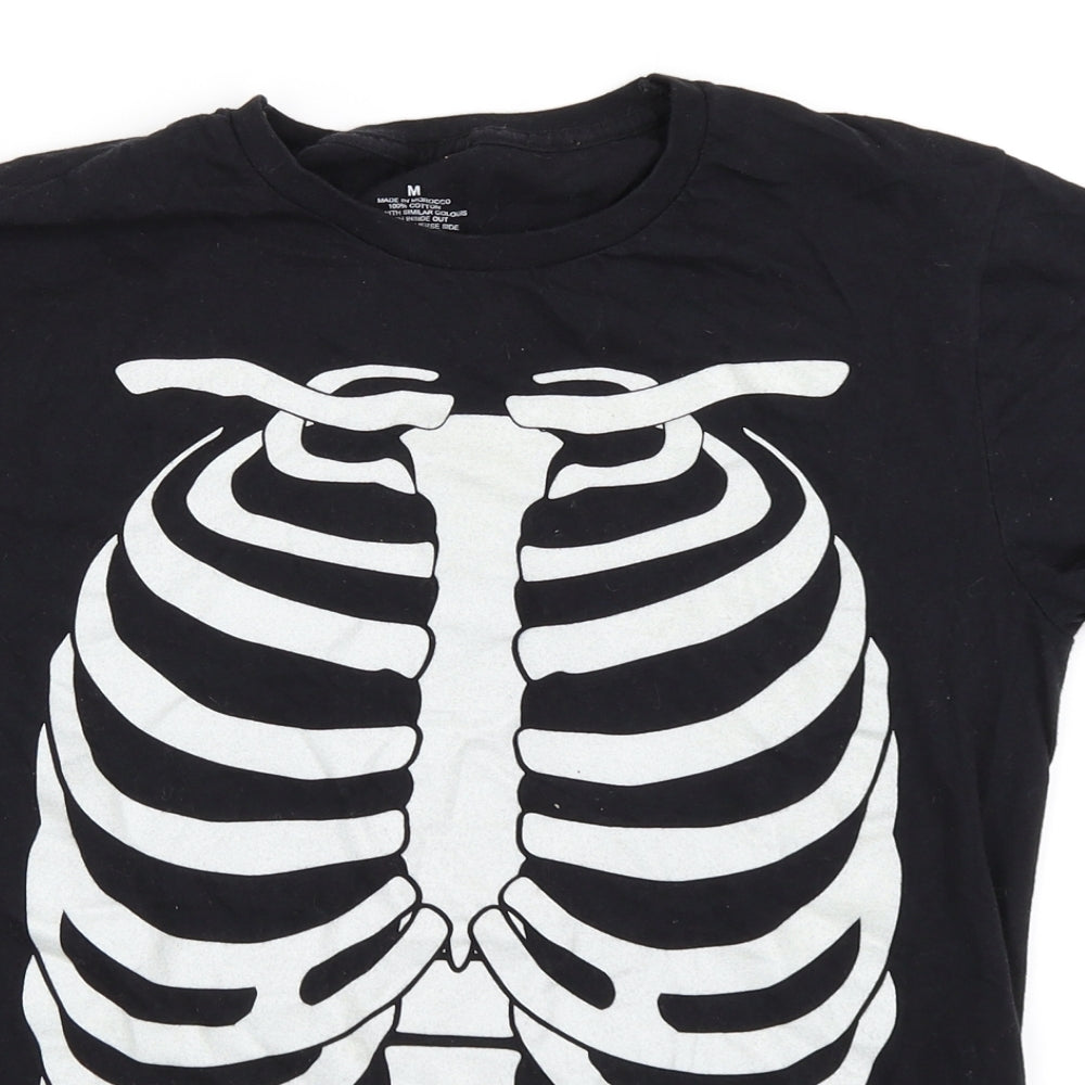 Preworn Mens Black    T-Shirt Size M  - skeleton halloween