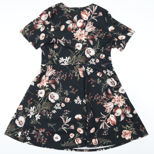Boohoo Womens Black Floral  Skater Dress  Size 16