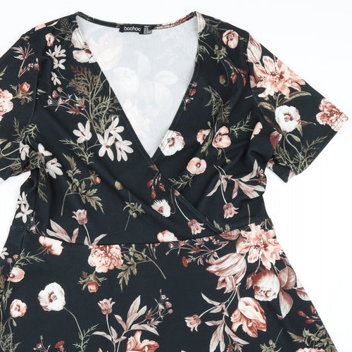 Boohoo Womens Black Floral  Skater Dress  Size 16