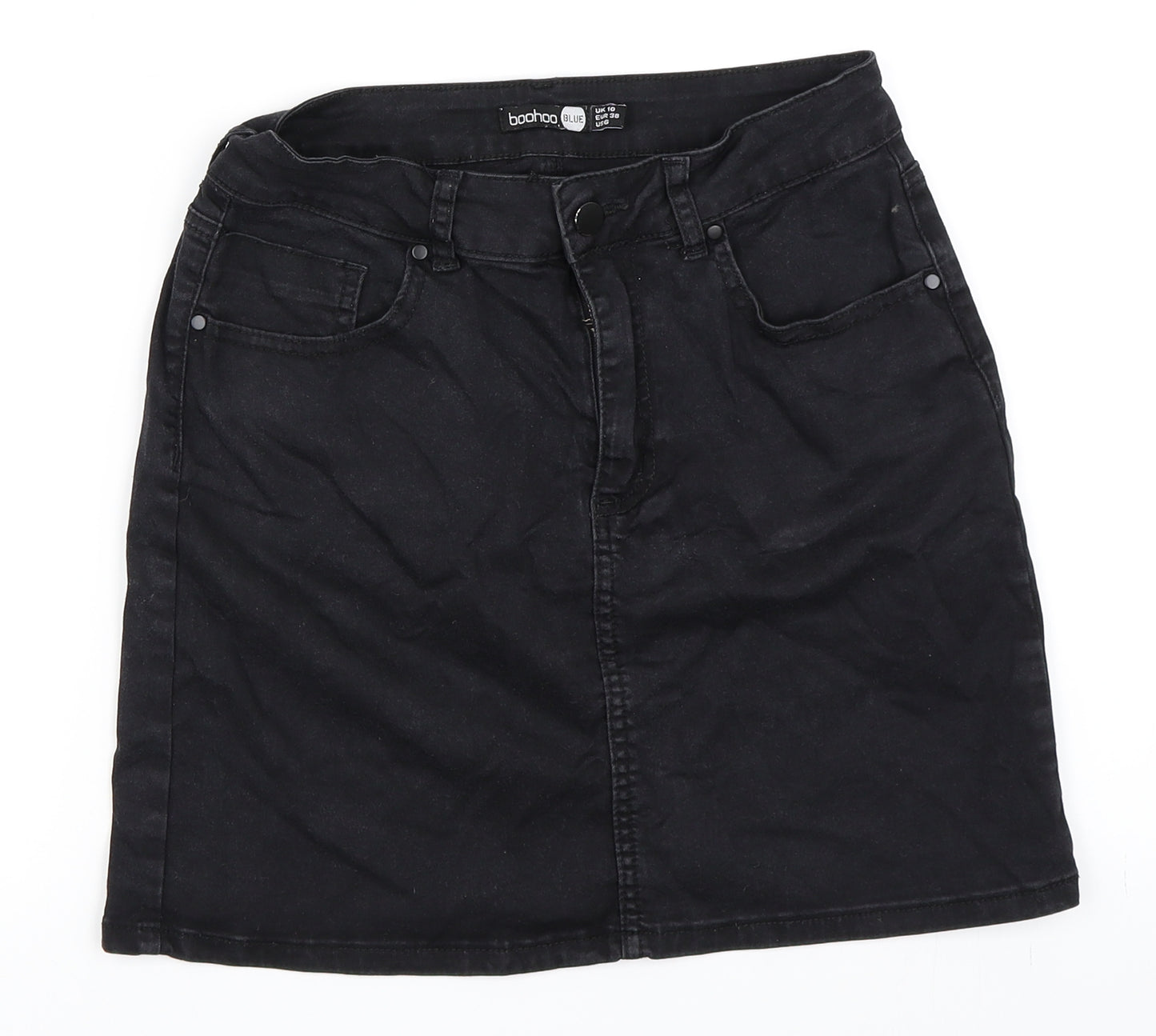 Boohoo Womens Black  Denim Mini Skirt Size 10