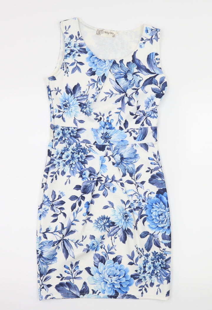Voulez-Vous Womens White Floral Jersey Sheath Size 8