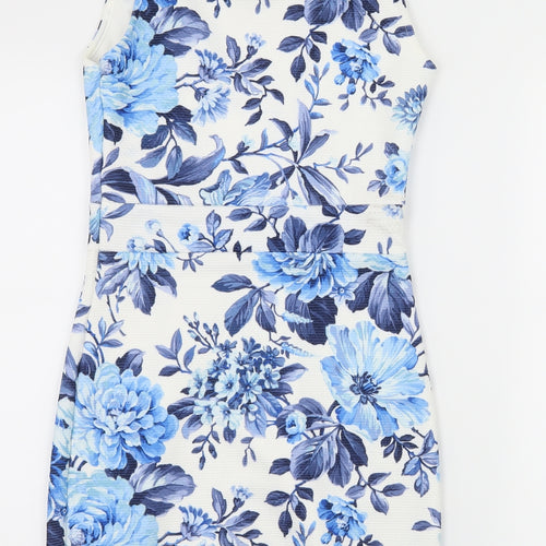 Voulez-Vous Womens White Floral Jersey Sheath  Size 8