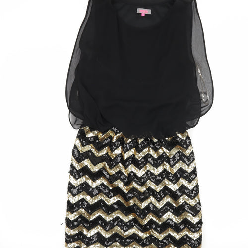 New Look Womens Black Striped Chiffon Mini  Size 10