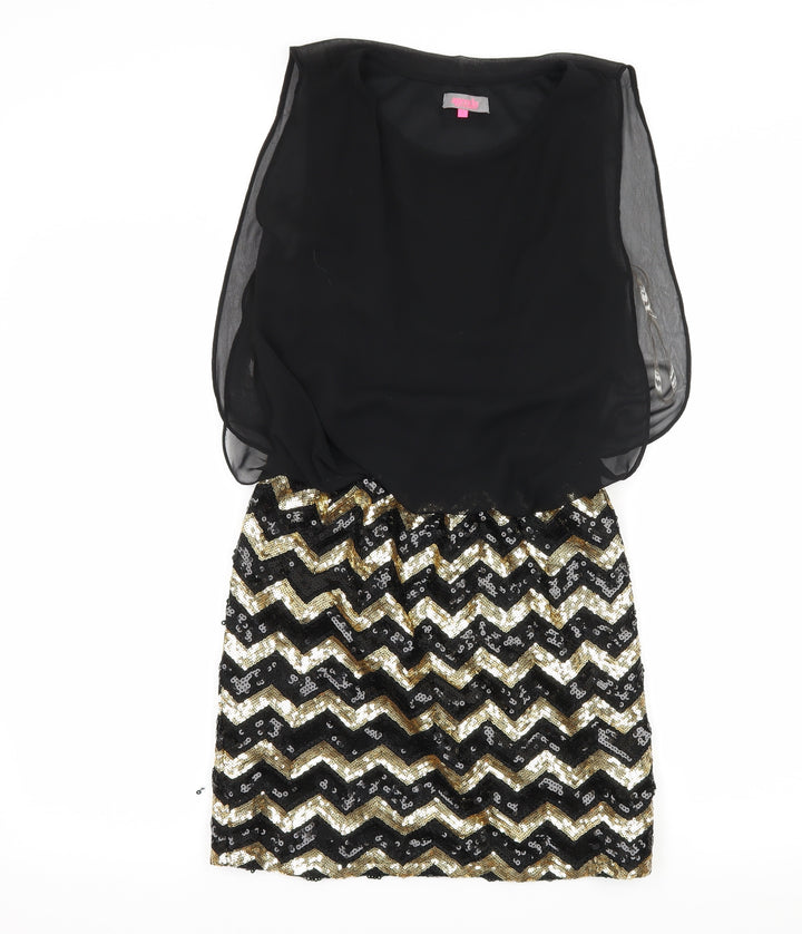 New Look Womens Black Striped Chiffon Mini Size 10