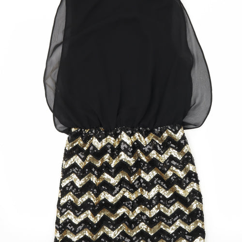 New Look Womens Black Striped Chiffon Mini  Size 10