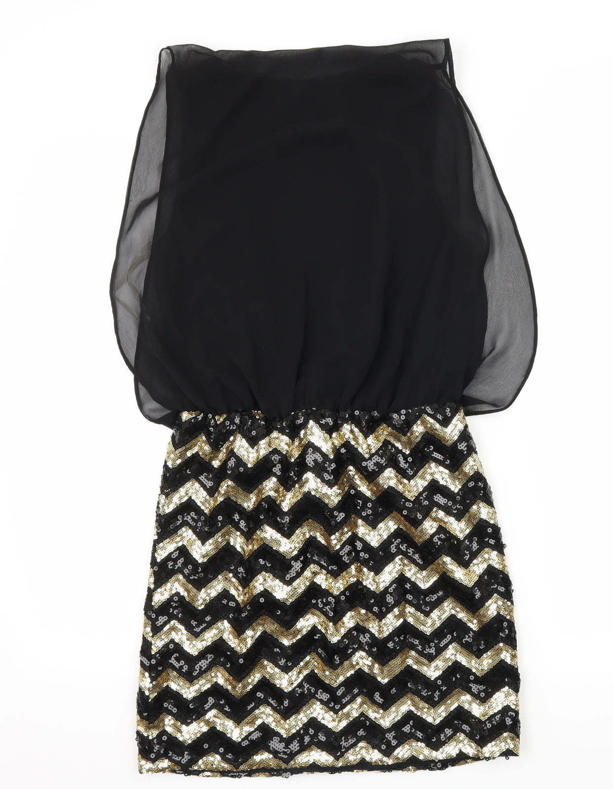 New Look Womens Black Striped Chiffon Mini  Size 10