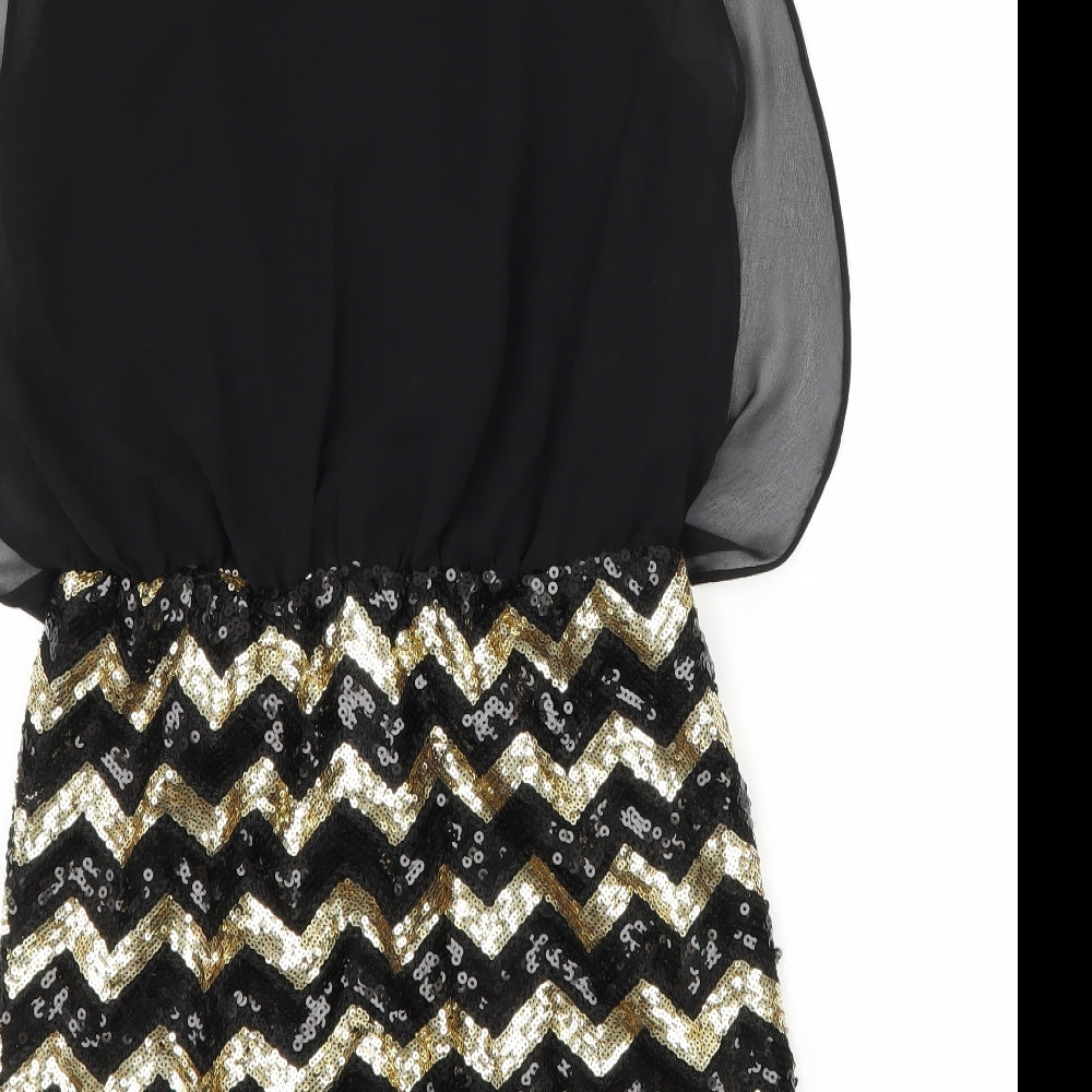 New Look Womens Black Striped Chiffon Mini  Size 10