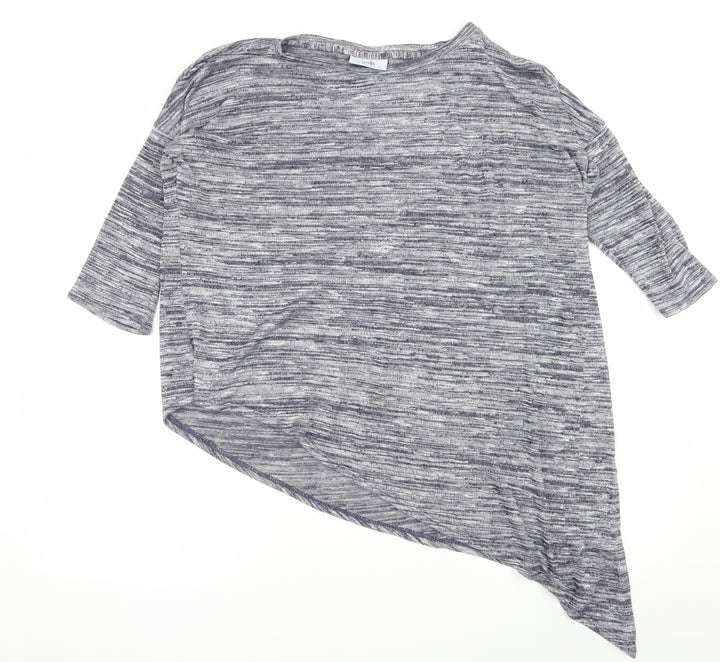 Wallis Womens Blue Striped Basic T-Shirt Size S - Asymmetric Hem