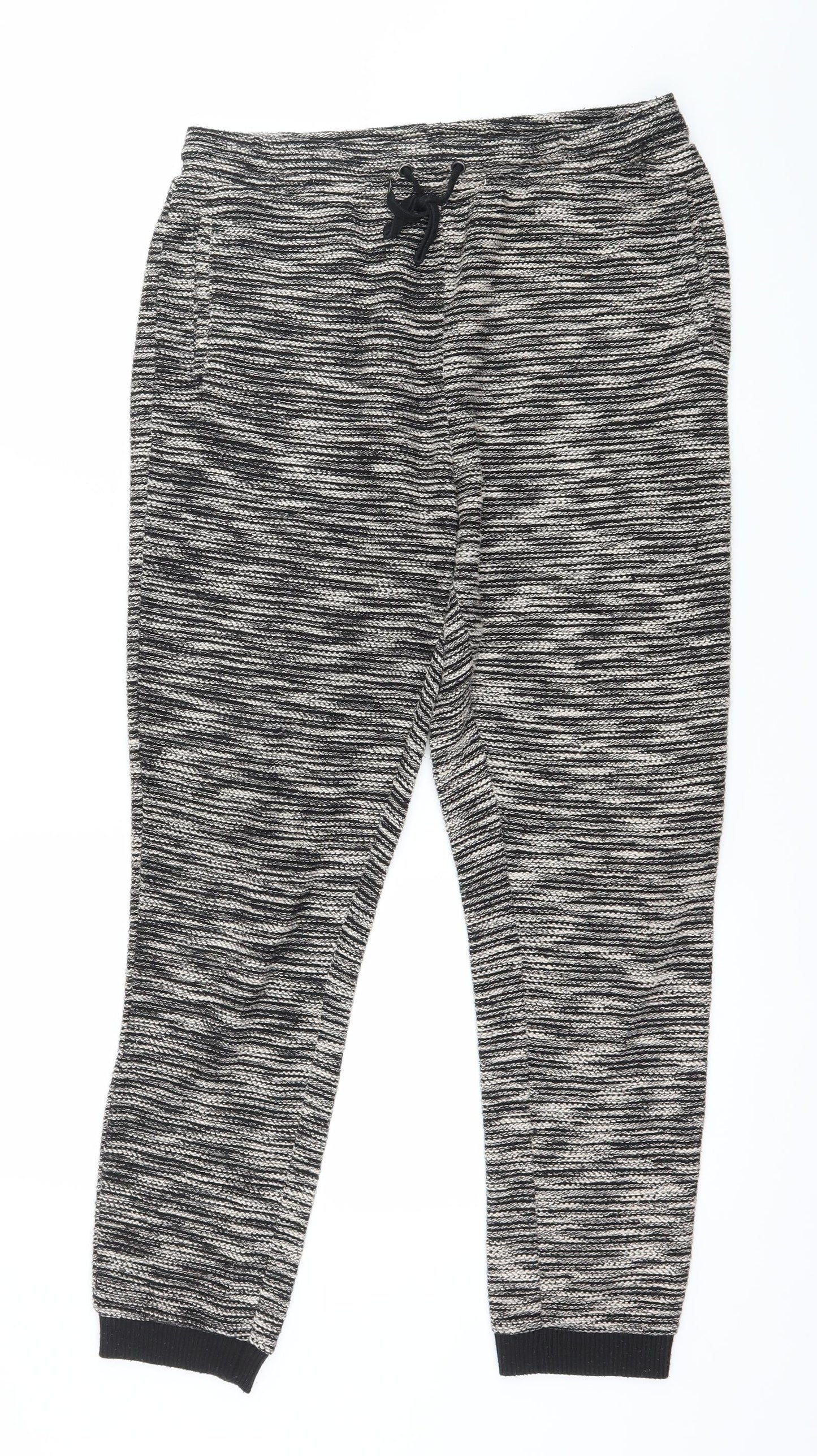 Marks and Spencer Womens Black Striped Jersey Jogger Trousers Size 14 L27 in