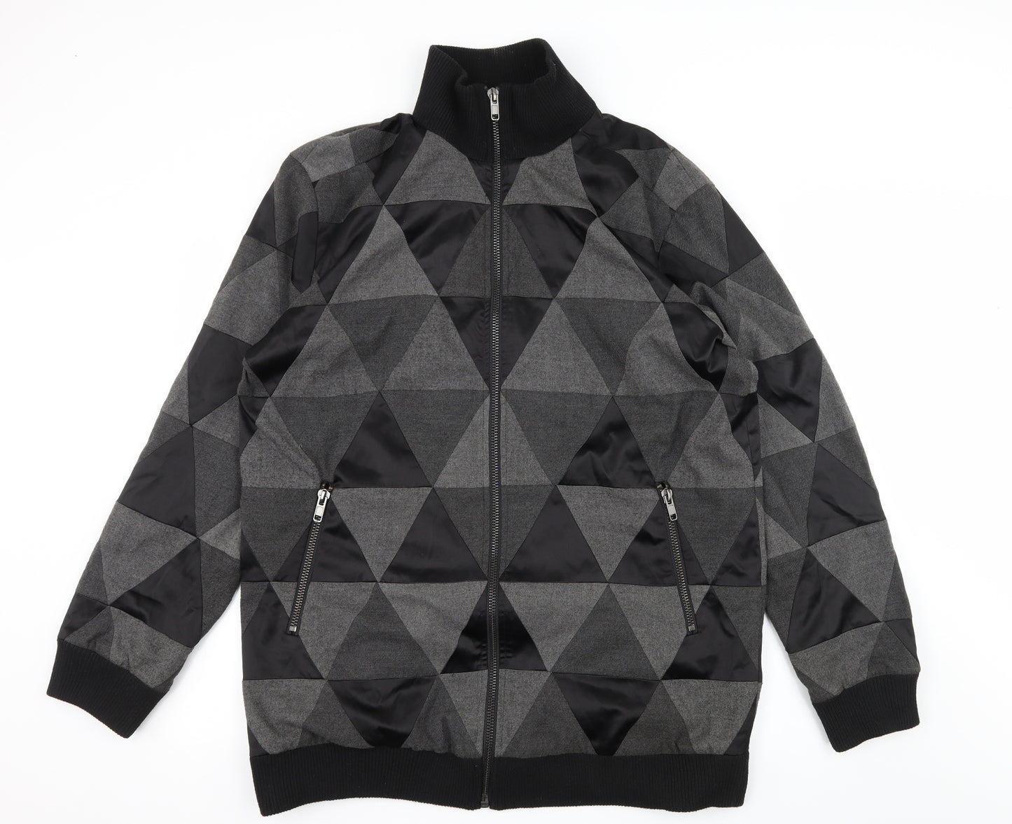 Aqua Mens Grey Geometric Jersey Full Zip Sweatshirt Size L