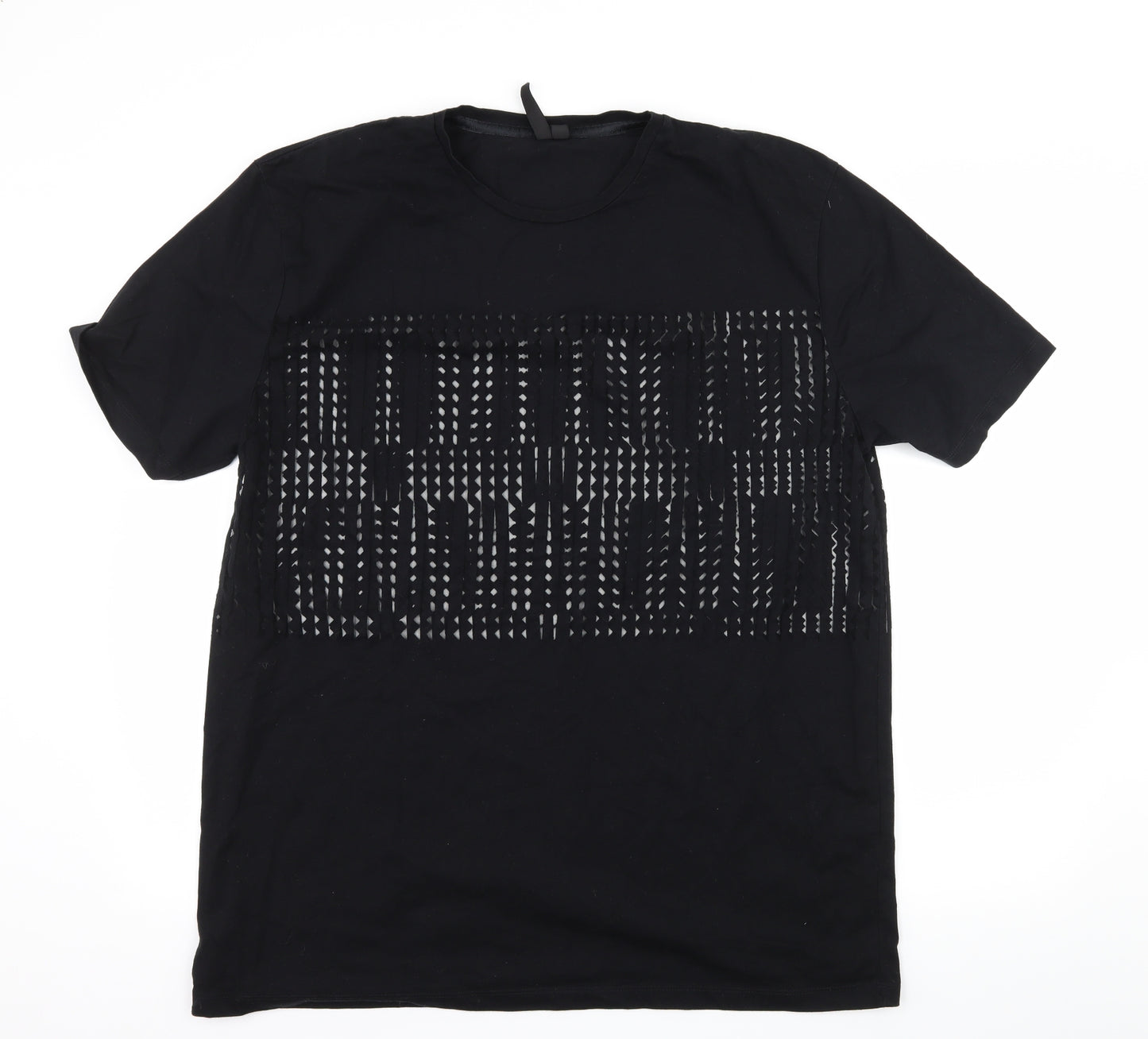 Topman Mens Black Geometric Jersey  T-Shirt Size XL  - sheer